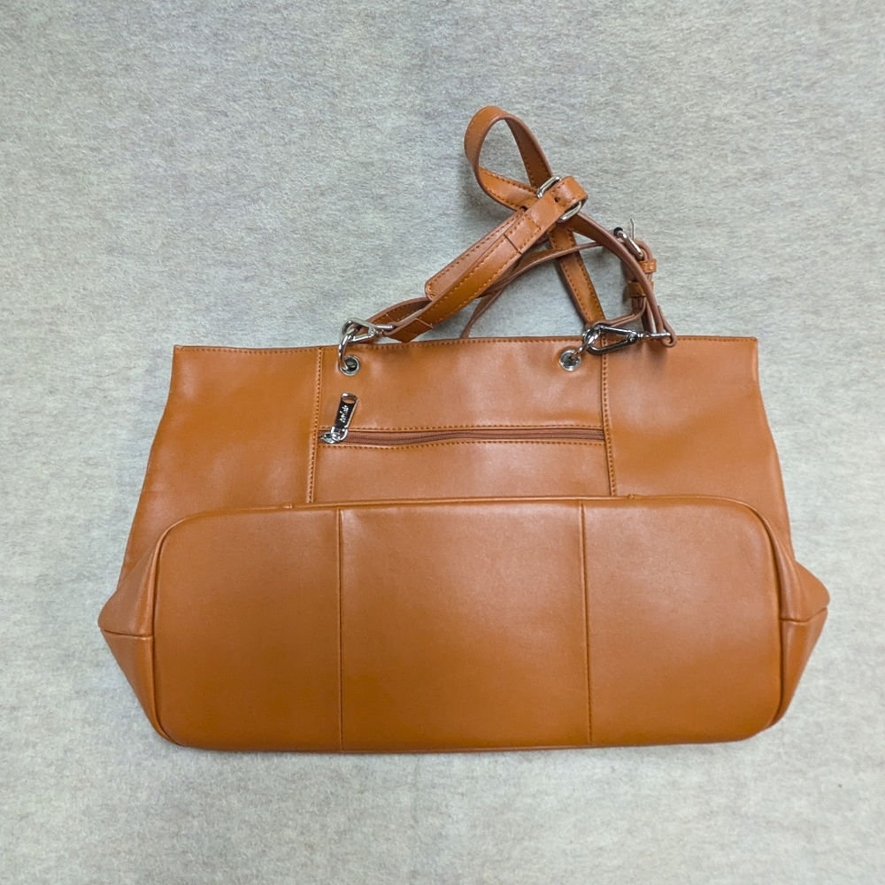 Co-Lab Cognac Leather TOTE Messenger Crossbody Bag Purse Detachable Straps Mid - Picture 10 of 12